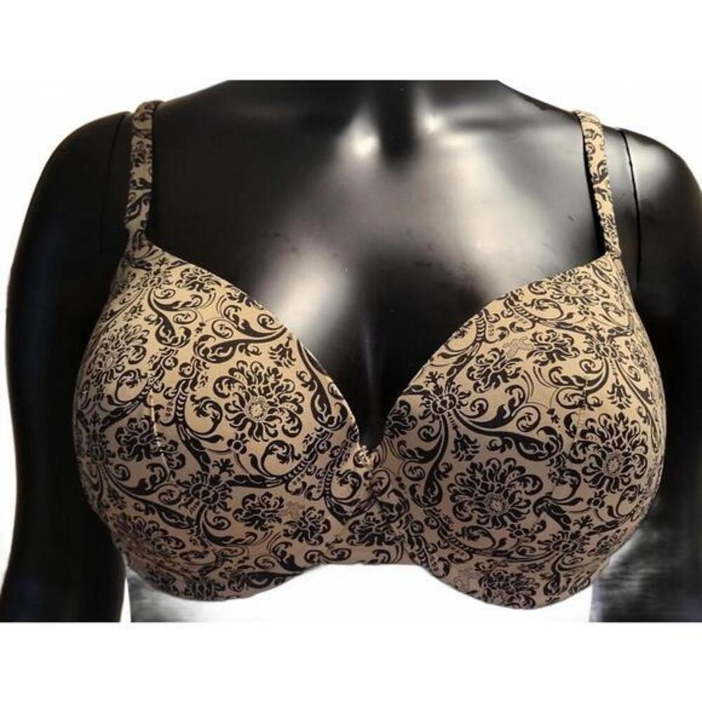 Cacique Balconette Bra 42DDD Tan Black Damask Scroll Print Underwire Padded Cup